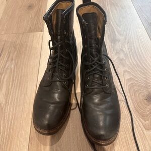 Frye Black Leather Lace-Up Boots